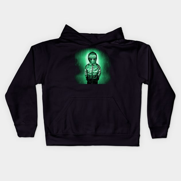 Funny Alien Invader Space UFO Meme Kids Hoodie by PlanetMonkey